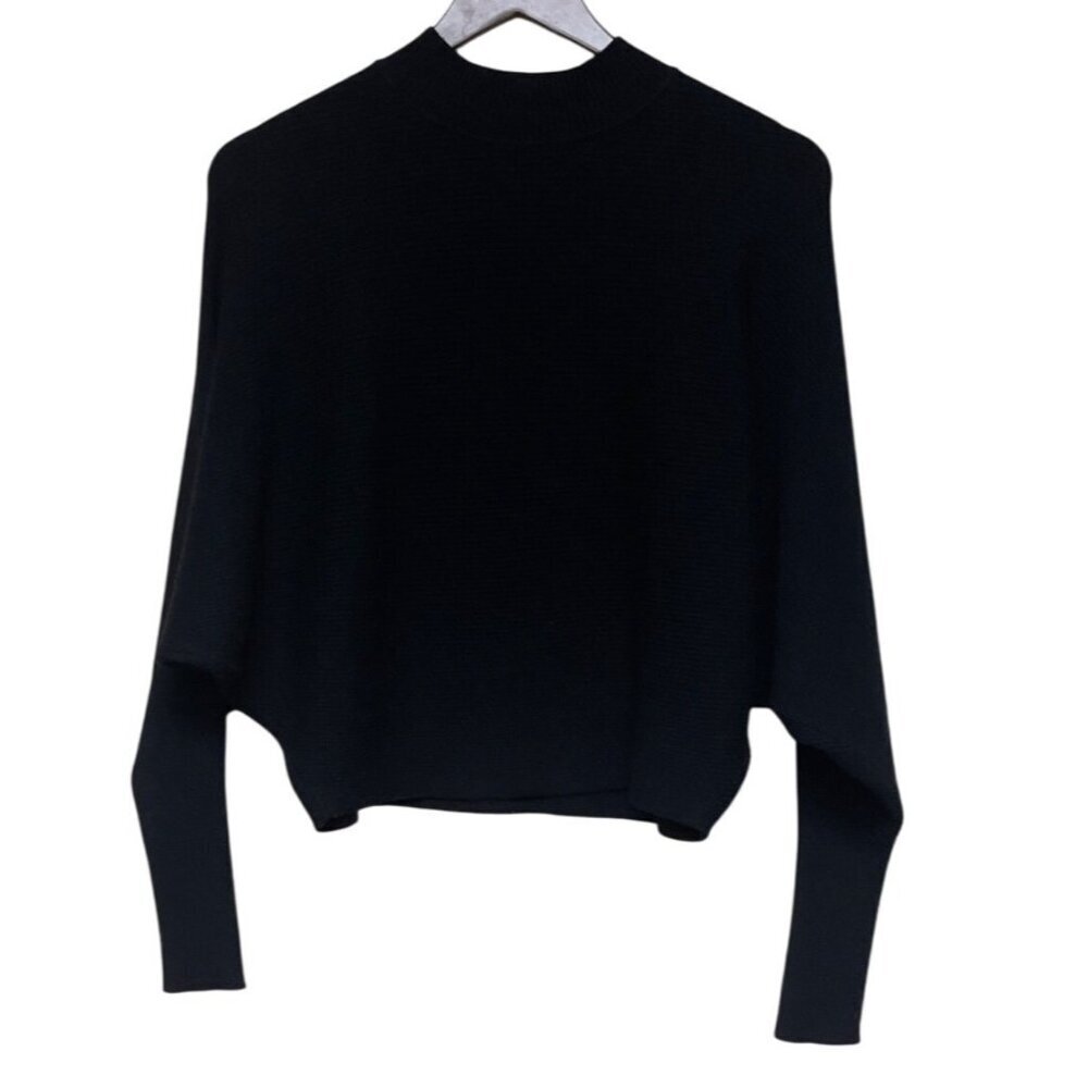 Zara Knit Women's Black Dolan Long Sleeve Crew Neck Sweater Size Small
